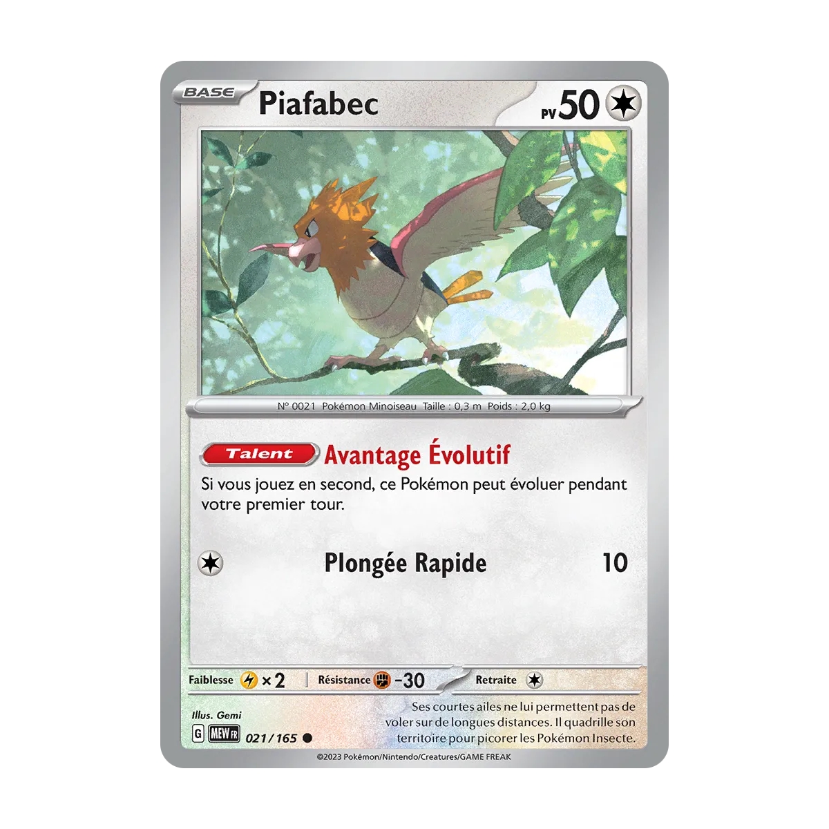 Piafabec 021/165 Brillante extension Pokémon Écarlate et Violet 151