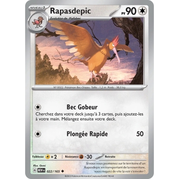 Carte Rapasdepic - Peu commune (Brillante) de Pokémon Écarlate et Violet 151 022/165