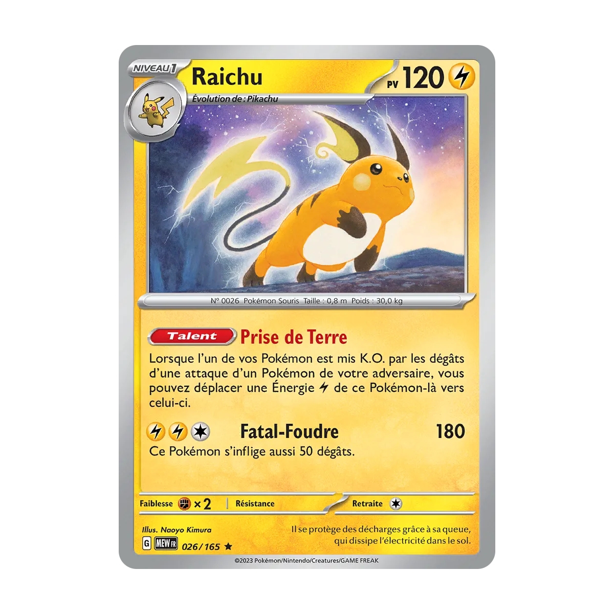 Carte Raichu Rare Brillante de Pokémon Écarlate et Violet 151 026/165