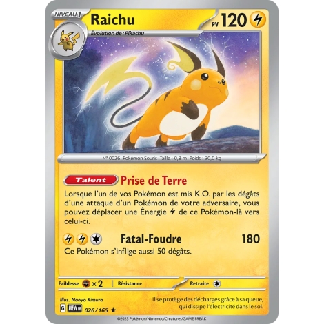 Carte Raichu Rare Brillante de Pokémon Écarlate et Violet 151 026/165