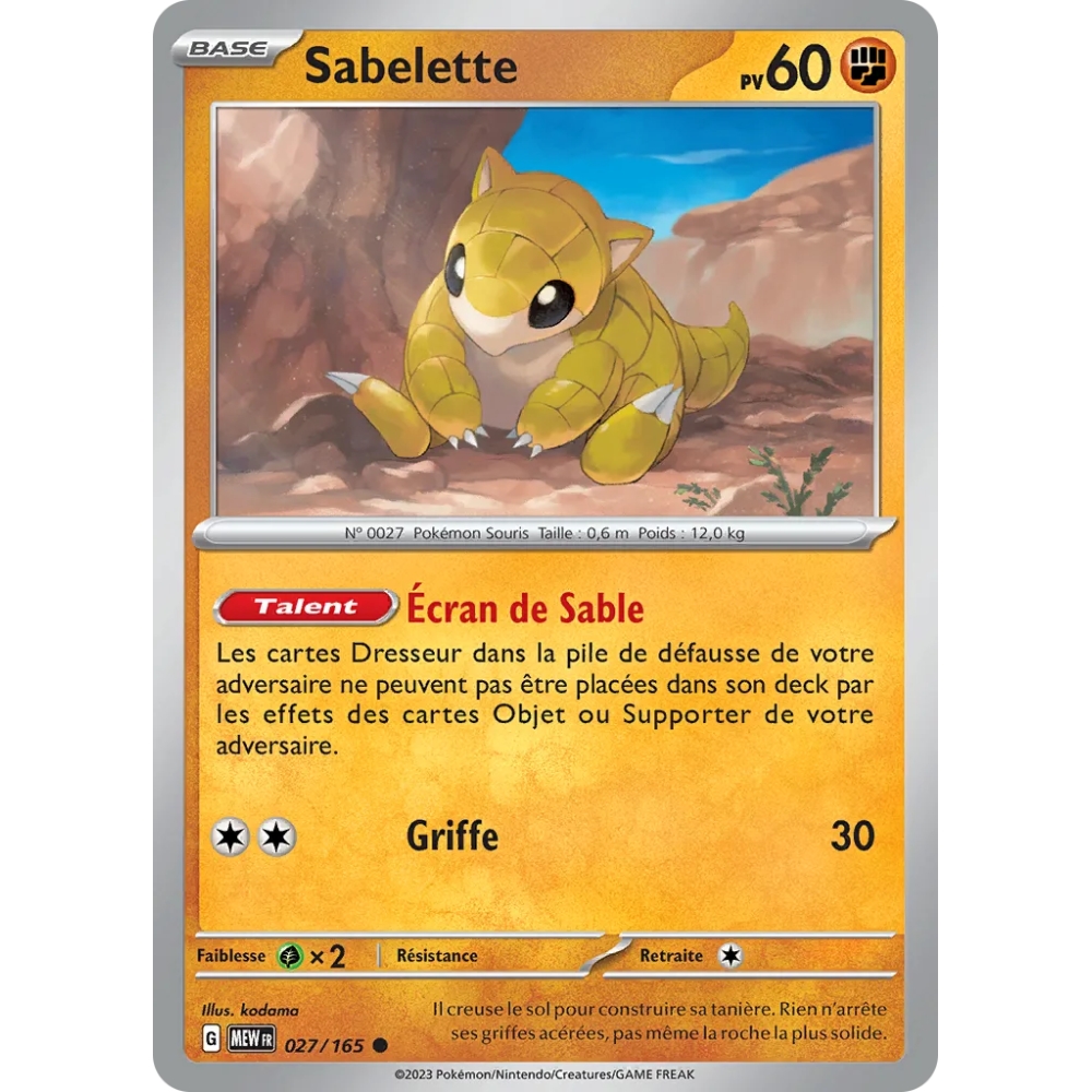 Carte Sabelette Brillante de Pokémon Écarlate et Violet 151 027/165