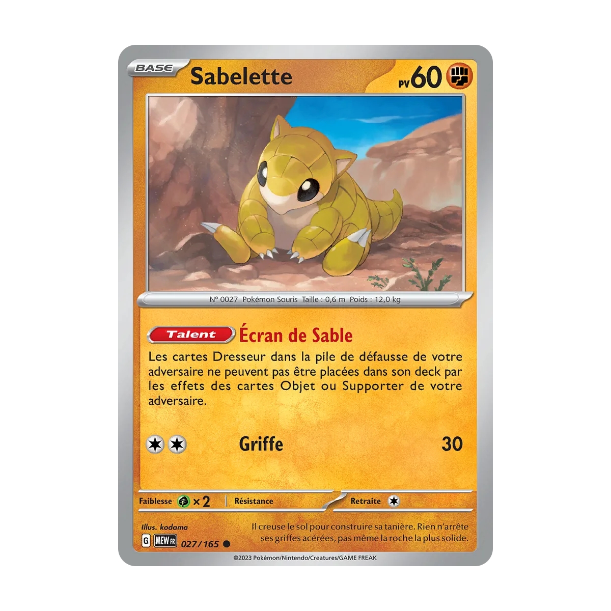 Carte Sabelette Brillante de Pokémon Écarlate et Violet 151 027/165