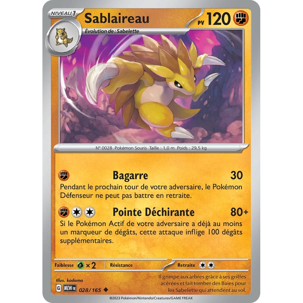 Sablaireau 028/165 : Joyau Peu commune (Brillante) de l'extension Pokémon Écarlate et Violet 151