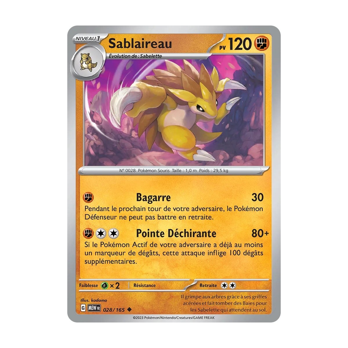 Sablaireau 028/165 : Joyau Peu commune (Brillante) de l'extension Pokémon Écarlate et Violet 151