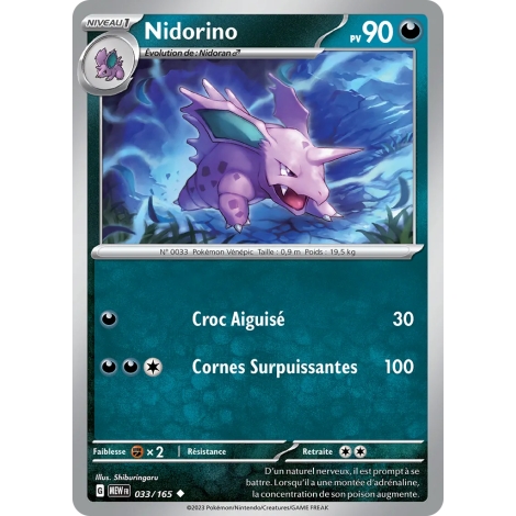 Découvrez Nidorino, carte Peu commune (Brillante) de la série Écarlate et Violet 151