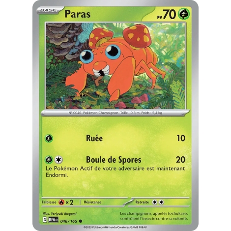 Carte Paras - Commune (Brillante) de Pokémon Écarlate et Violet 151 046/165