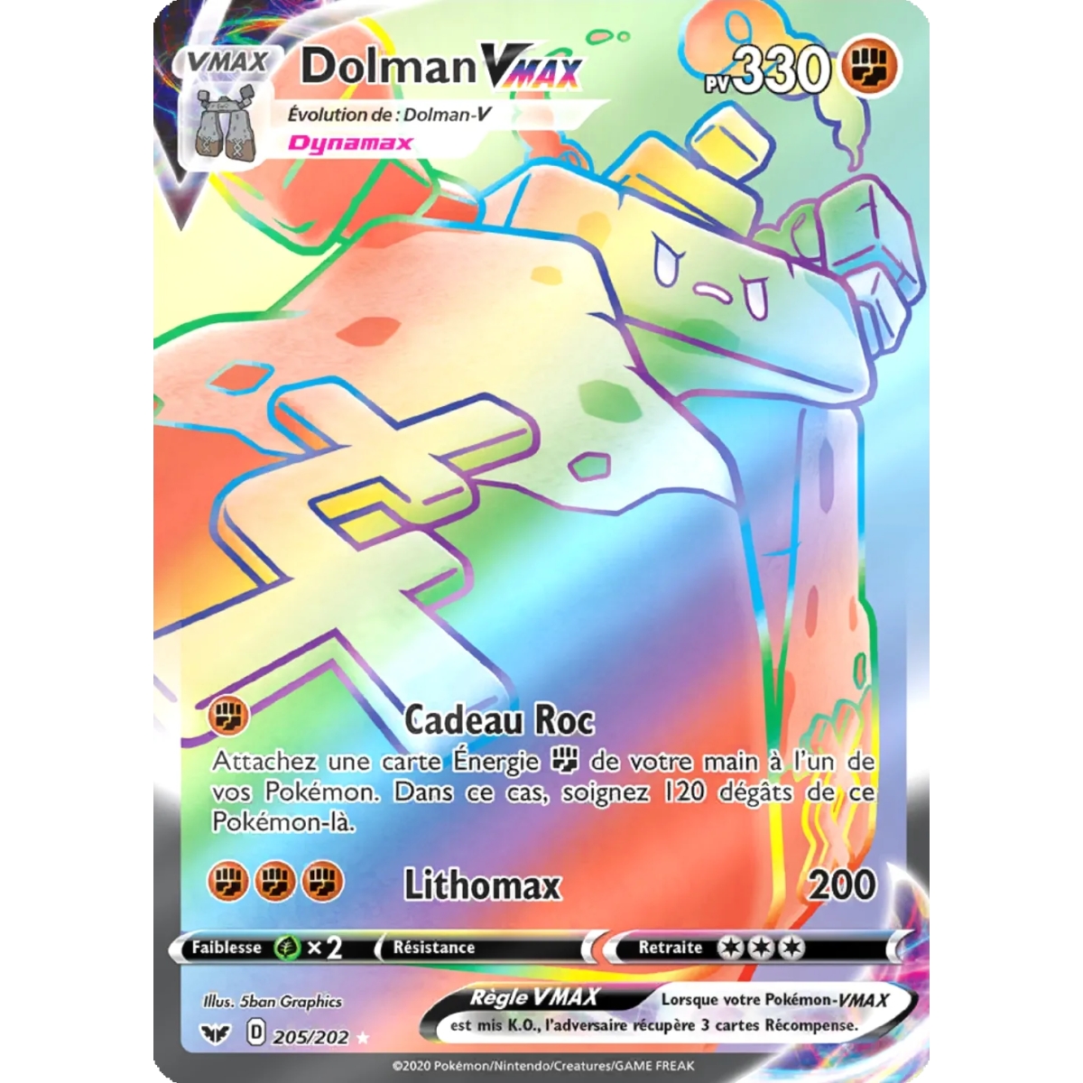 Dolman 205/202 : Joyau Arc-en-ciel rare de l'extension Pokémon Épée et Bouclier