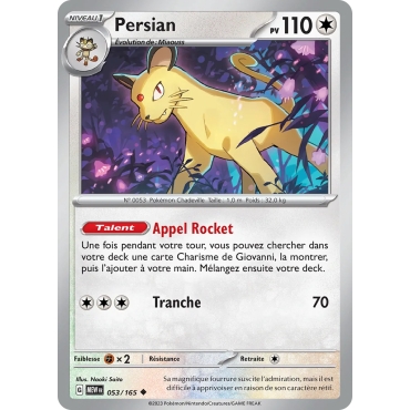 Découvrez Persian, carte Peu commune (Brillante) de la série Écarlate et Violet 151