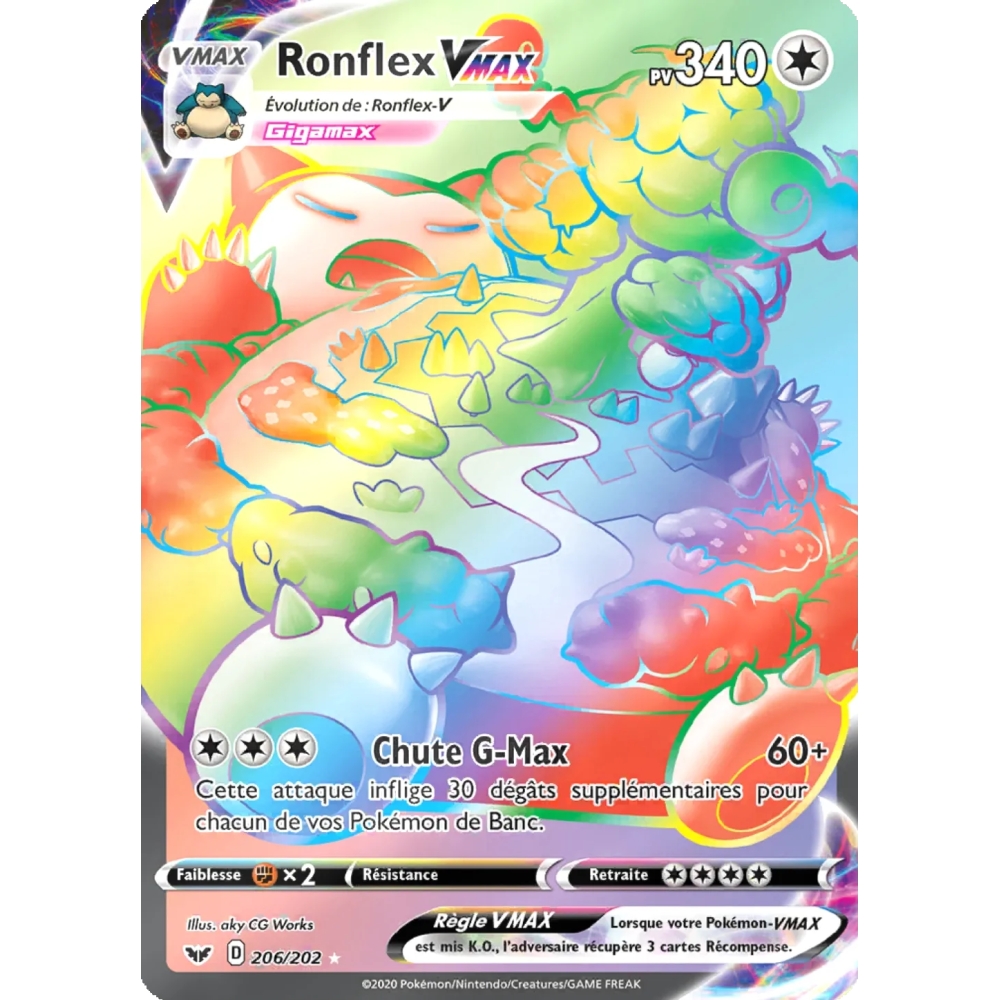 Carte Ronflex - Arc-en-ciel rare de Pokémon Épée et Bouclier 206/202