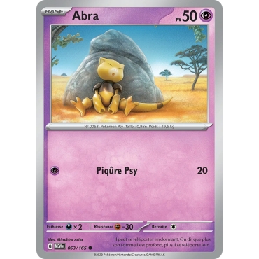 Carte Abra - Commune (Brillante) de Pokémon Écarlate et Violet 151 063/165