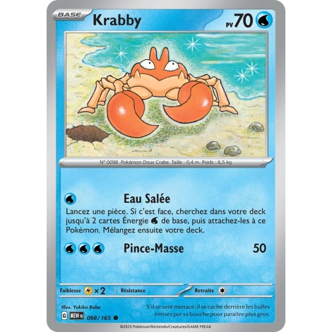 Krabby 098/165 : Joyau Commune (Brillante) de l'extension Pokémon Écarlate et Violet 151