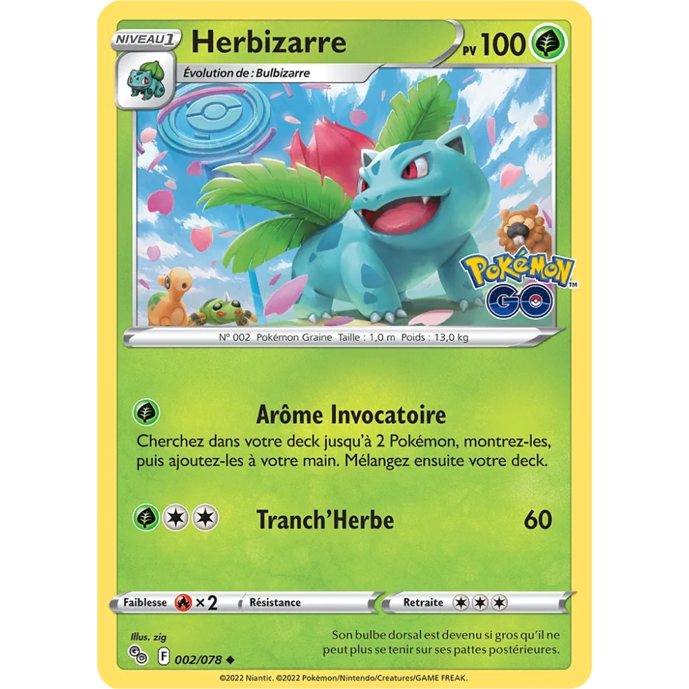 Découvrez Herbizarre, carte Peu commune (Brillante) de la série Pokémon GO