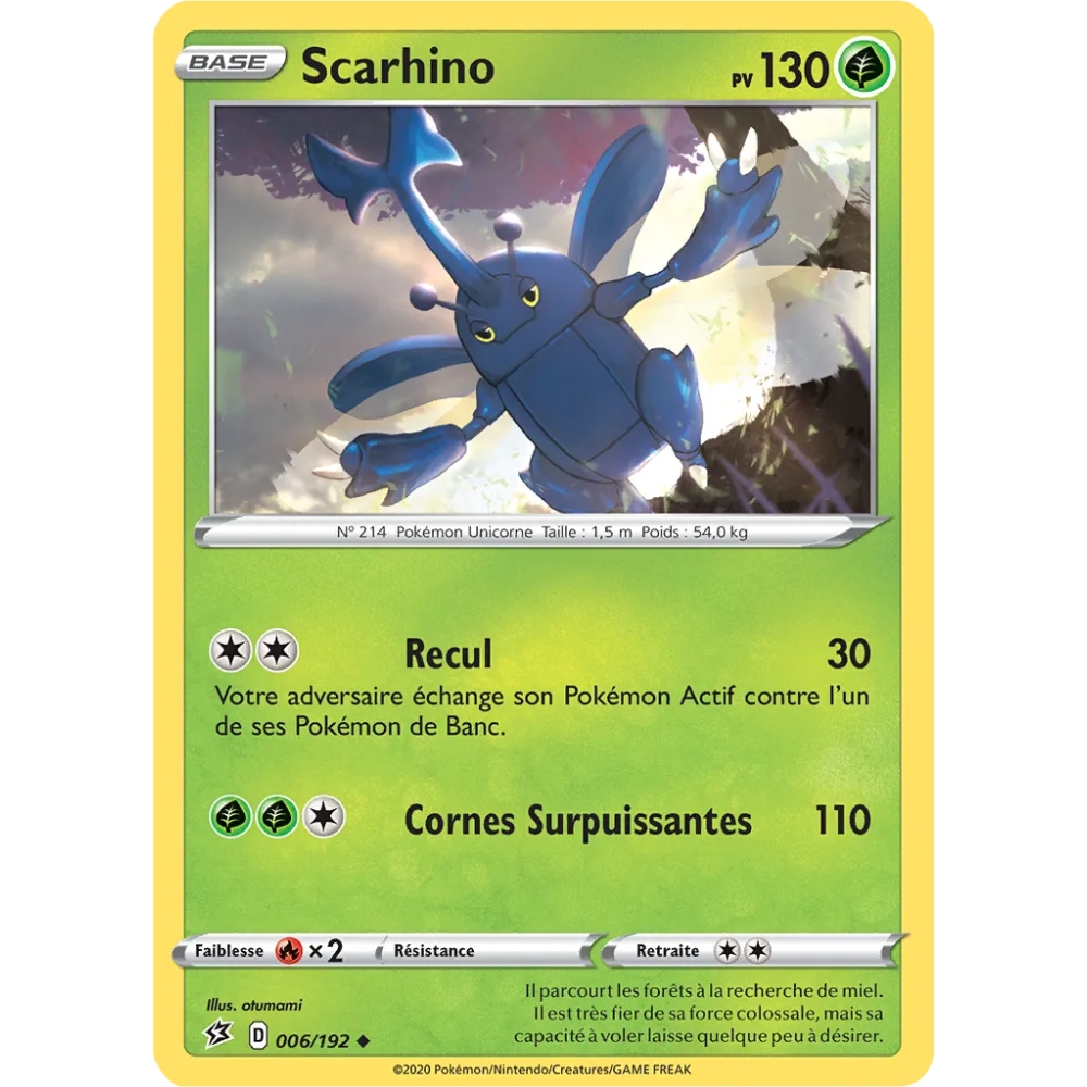 Scarhino 006/192 : Joyau Peu commune (Brillante) de l'extension Pokémon Épée et Bouclier Clash des Rebelles