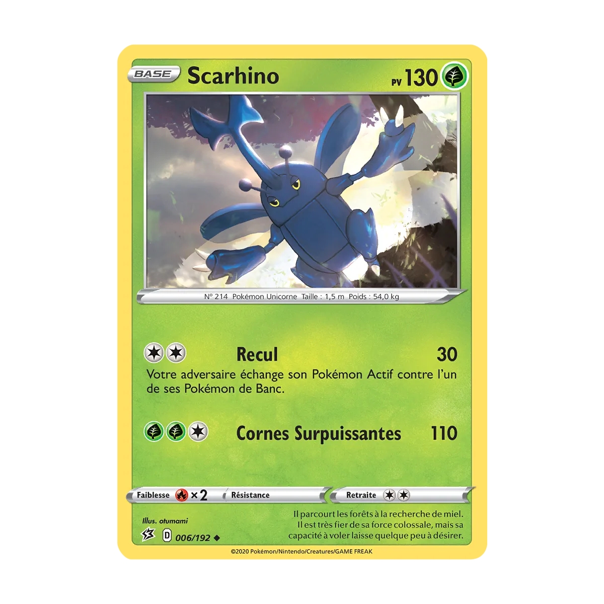 Scarhino 006/192 : Joyau Peu commune (Brillante) de l'extension Pokémon Épée et Bouclier Clash des Rebelles