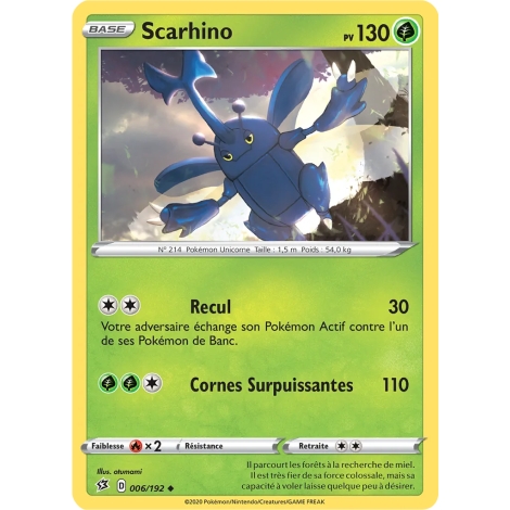 Scarhino 006/192 : Joyau Peu commune (Brillante) de l'extension Pokémon Épée et Bouclier Clash des Rebelles