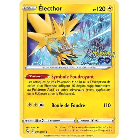 Découvrez Électhor, carte Holographique rare de la série Pokémon GO