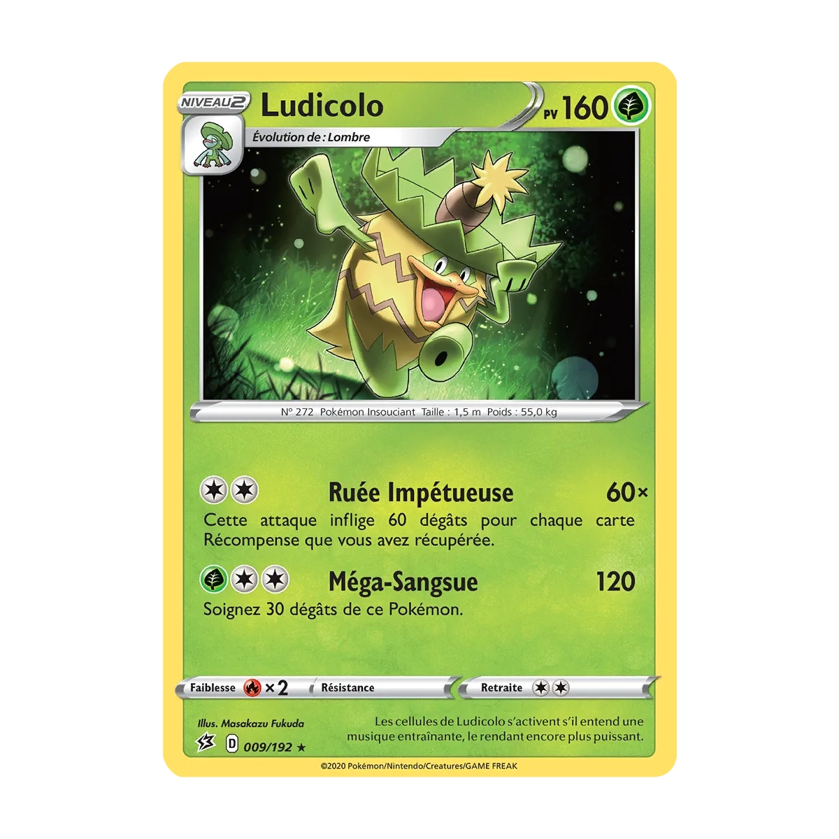 Ludicolo 009/192 : Joyau Rare (Brillante) de l'extension Pokémon Épée et Bouclier Clash des Rebelles