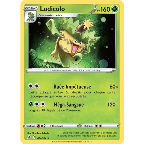 Ludicolo 009/192 : Joyau Rare (Brillante) de l'extension Pokémon Épée et Bouclier Clash des Rebelles