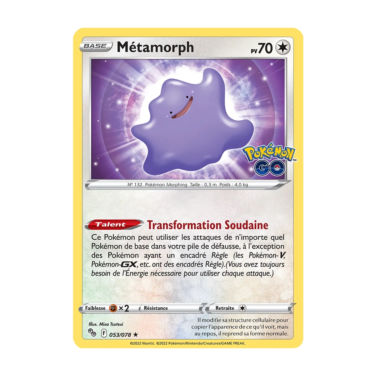 Découvrez Métamorph, carte Holographique rare de la série Pokémon GO