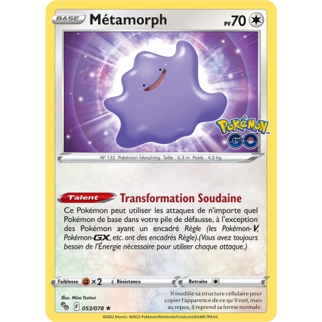 Découvrez Métamorph, carte Holographique rare de la série Pokémon GO