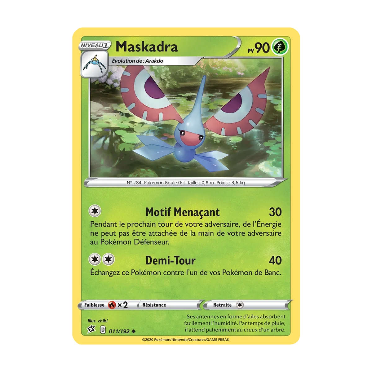 Maskadra 011/192 : Joyau Peu commune (Brillante) de l'extension Pokémon Épée et Bouclier Clash des Rebelles