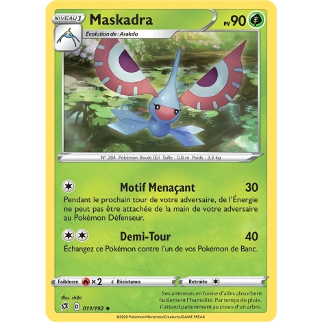 Maskadra 011/192 : Joyau Peu commune (Brillante) de l'extension Pokémon Épée et Bouclier Clash des Rebelles