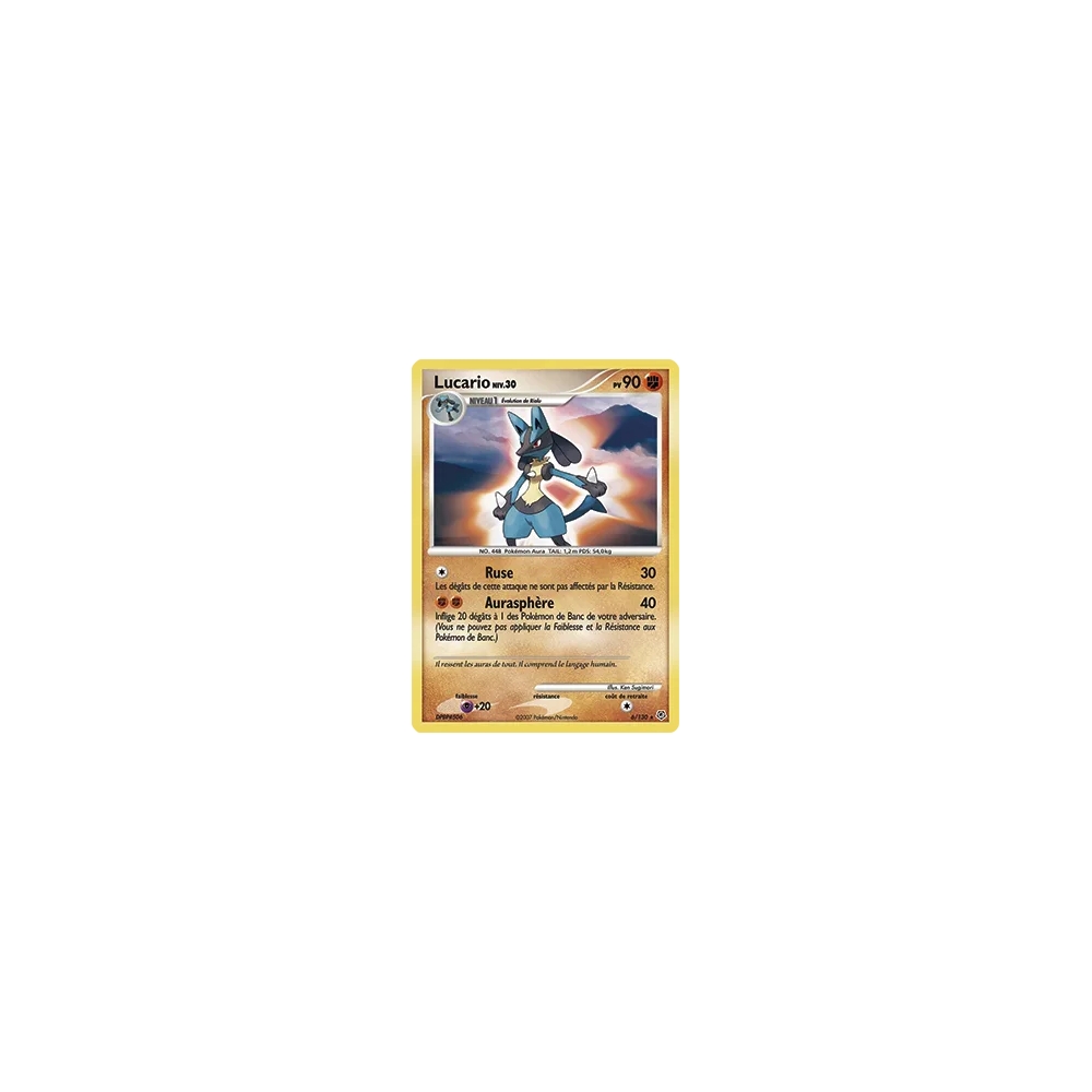 Découvrez Lucario, carte Holographique rare de la série Diamant & Perle