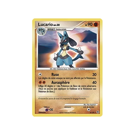 Découvrez Lucario, carte Holographique rare de la série Diamant & Perle