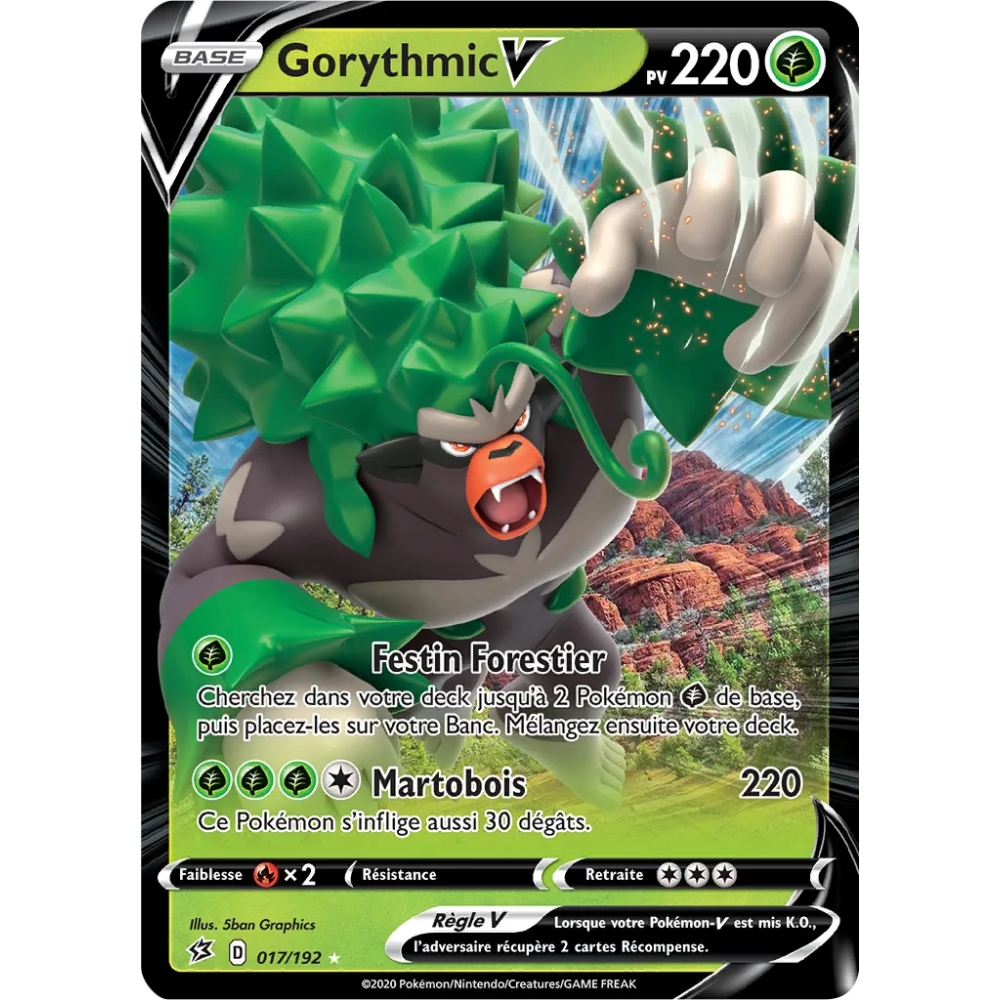 Gorythmic 017/192 : Joyau Holographique rare V de l'extension Pokémon Épée et Bouclier Clash des Rebelles