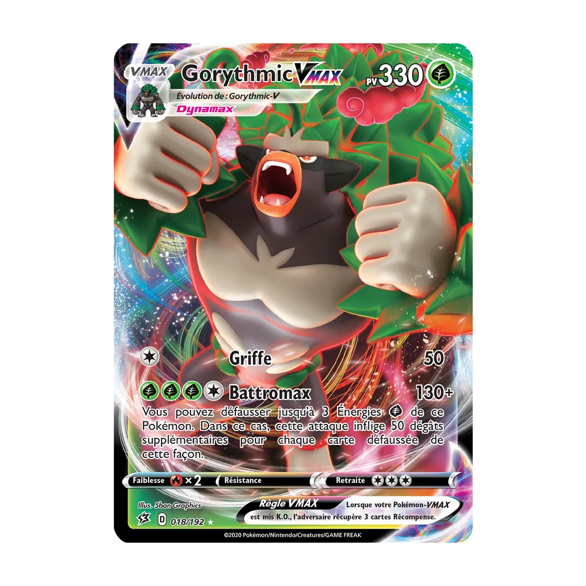 Carte Gorythmic - Holographique rare VMAX de Pokémon Épée et Bouclier Clash des Rebelles 018/192