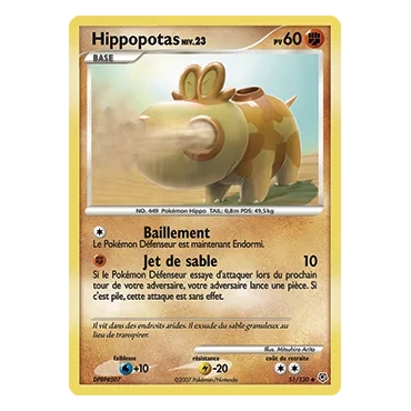Carte Hippopotas - Peu commune (Brillante) de Pokémon Diamant & Perle 51/130
