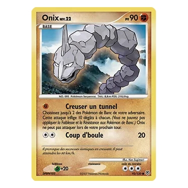 Onix 92/130 : Joyau Commune (Brillante) de l'extension Pokémon Diamant & Perle