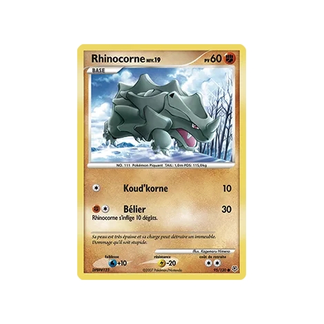 Rhinocorne 95/130 : Joyau Commune (Brillante) de l'extension Pokémon Diamant & Perle