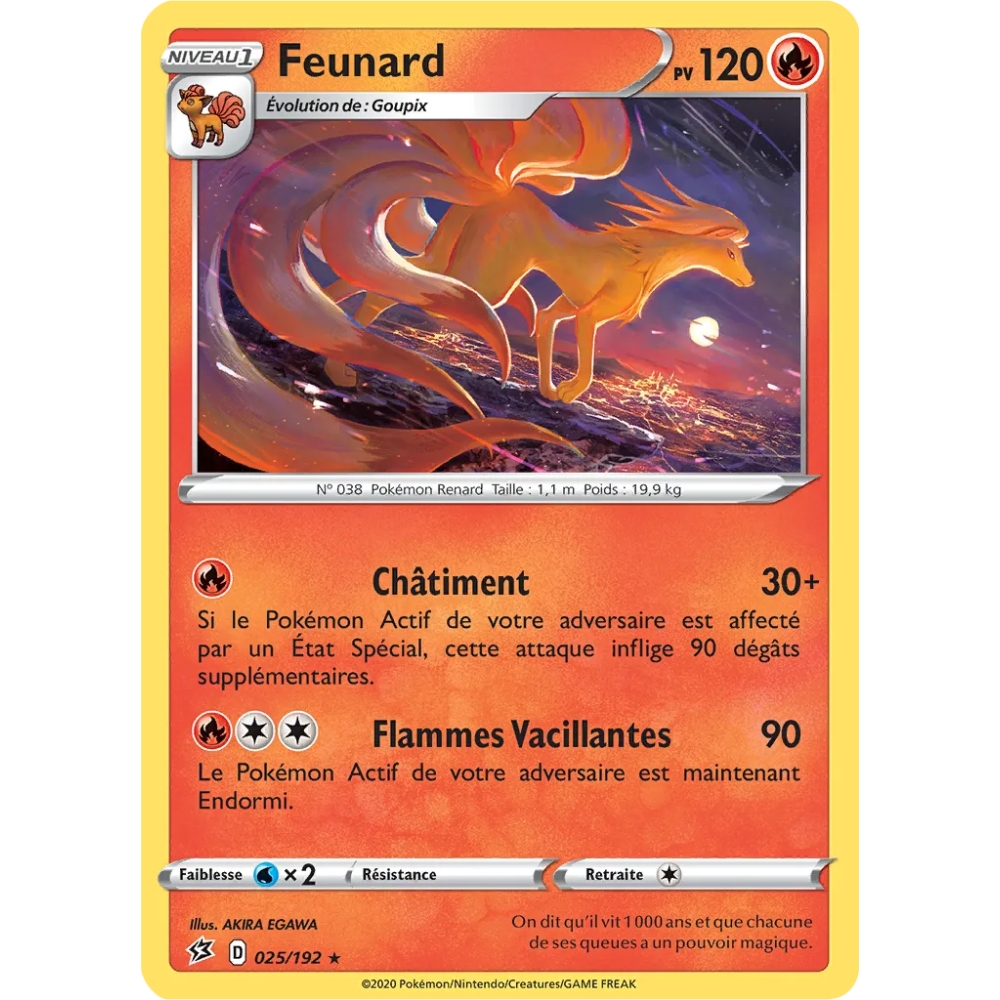 Feunard 025/192 : Joyau Rare (Brillante) de l'extension Pokémon Épée et Bouclier Clash des Rebelles