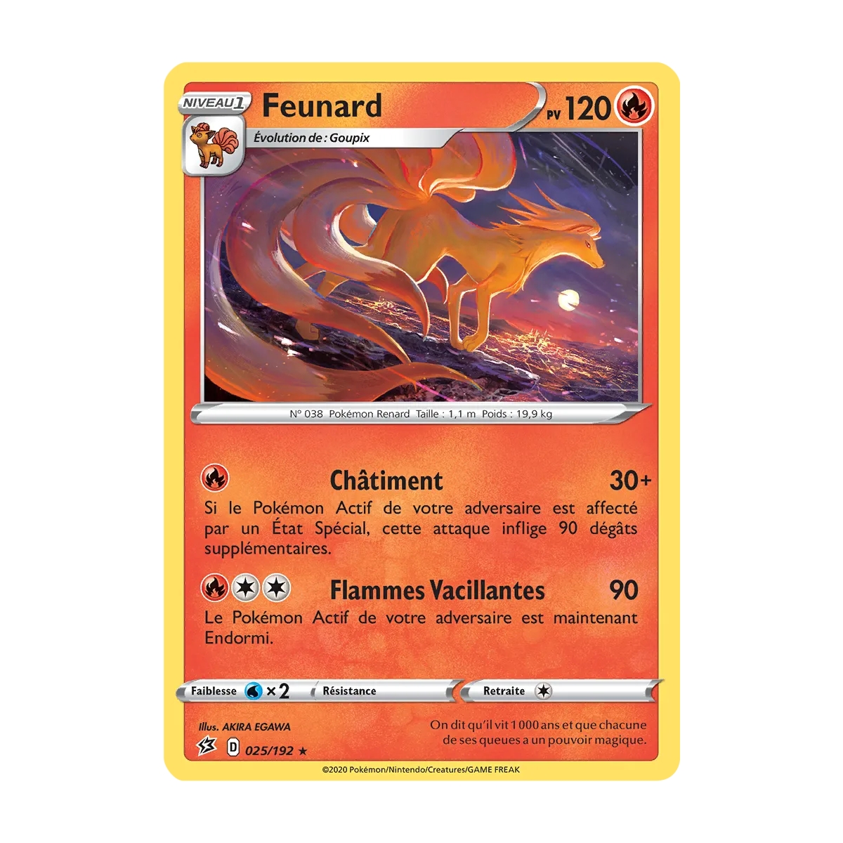 Feunard 025/192 : Joyau Rare (Brillante) de l'extension Pokémon Épée et Bouclier Clash des Rebelles