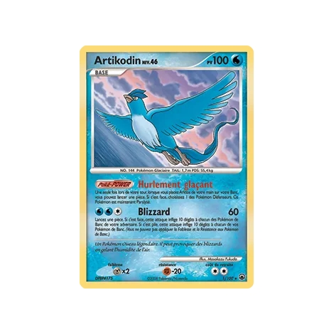 Carte Artikodin - Holographique rare de Pokémon Diamant & Perle Aube Majestueuse 1/100