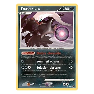 Carte Darkrai - Holographique rare de Pokémon Diamant & Perle Aube Majestueuse 3/100