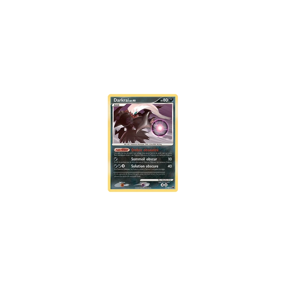 Carte Darkrai - Holographique rare de Pokémon Diamant & Perle Aube Majestueuse 3/100