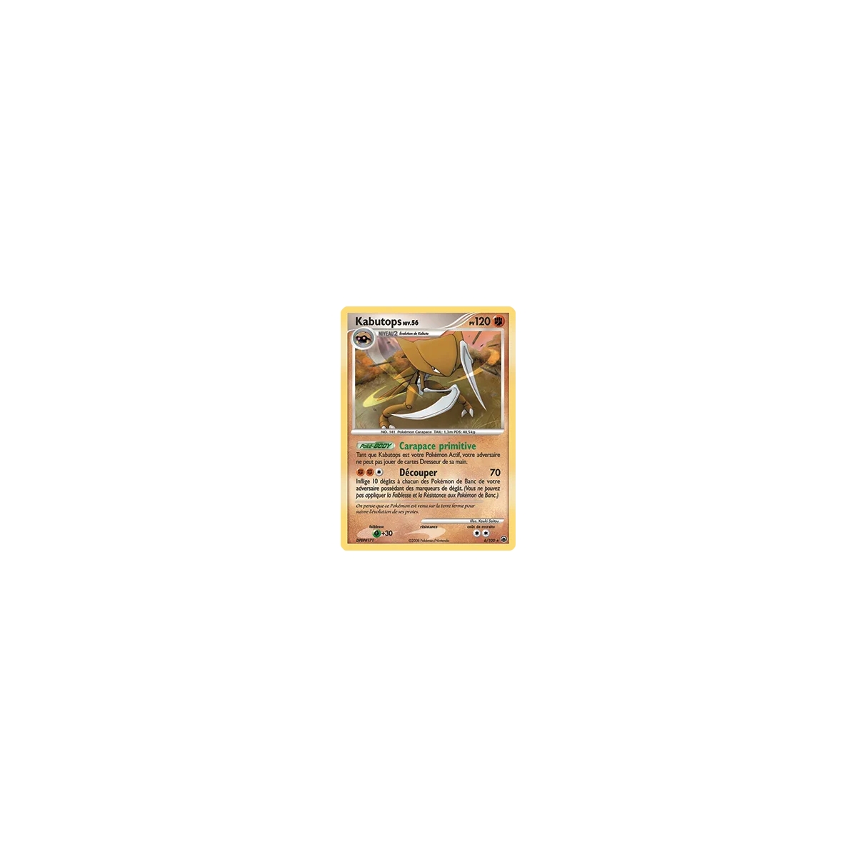 Kabutops 6/100 : Joyau Holographique rare de l'extension Pokémon Diamant & Perle Aube Majestueuse