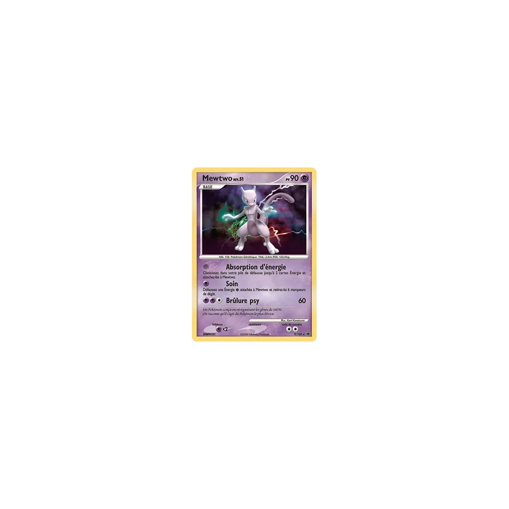 Carte Mewtwo - Holographique rare de Pokémon Diamant & Perle Aube Majestueuse 9/100