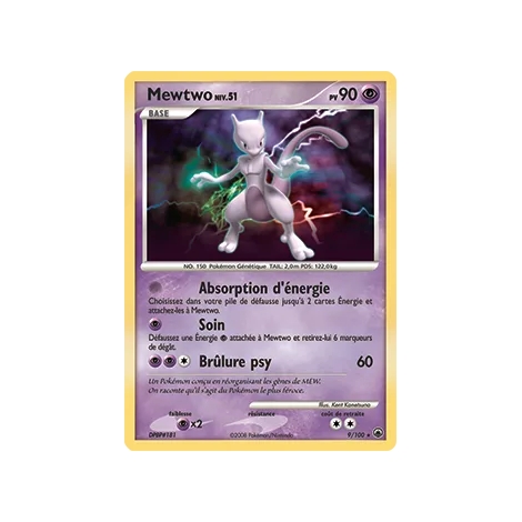 Carte Mewtwo - Holographique rare de Pokémon Diamant & Perle Aube Majestueuse 9/100