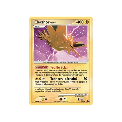 Electhor 14/100 : Joyau Holographique rare de l'extension Pokémon Diamant & Perle Aube Majestueuse