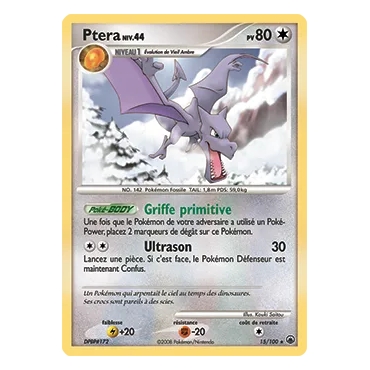 Carte Ptera - Rare (Brillante) de Pokémon Diamant & Perle Aube Majestueuse 15/100