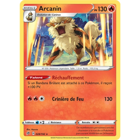 Arcanin 028/192 : Joyau Rare (Brillante) de l'extension Pokémon Épée et Bouclier Clash des Rebelles