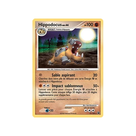 Carte Hippodocus - Rare (Brillante) de Pokémon Diamant & Perle Aube Majestueuse 21/100