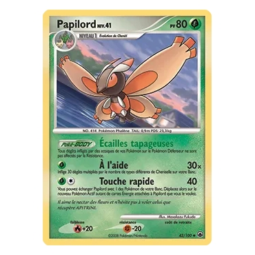 Carte Papilord - Peu commune (Brillante) de Pokémon Diamant & Perle Aube Majestueuse 42/100