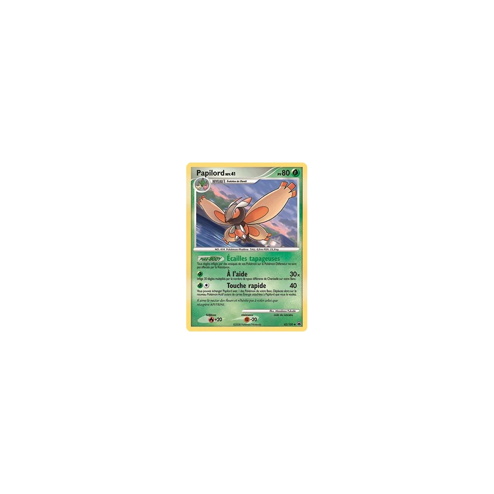 Carte Papilord - Peu commune (Brillante) de Pokémon Diamant & Perle Aube Majestueuse 42/100