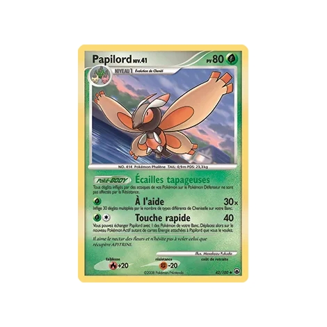 Carte Papilord - Peu commune (Brillante) de Pokémon Diamant & Perle Aube Majestueuse 42/100