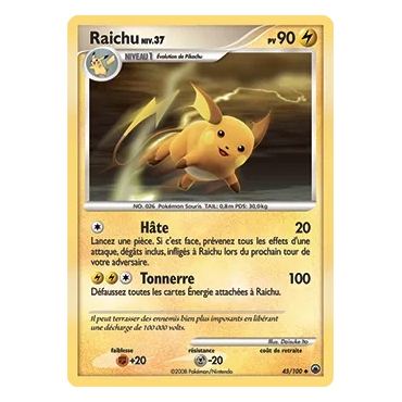 Découvrez Raichu, carte Peu commune (Brillante) de la série Diamant & Perle Aube Majestueuse