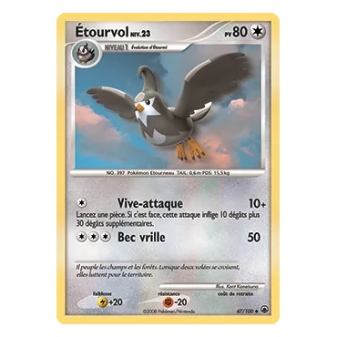Étourvol 47/100 : Joyau Peu commune (Brillante) de l'extension Pokémon Diamant & Perle Aube Majestueuse